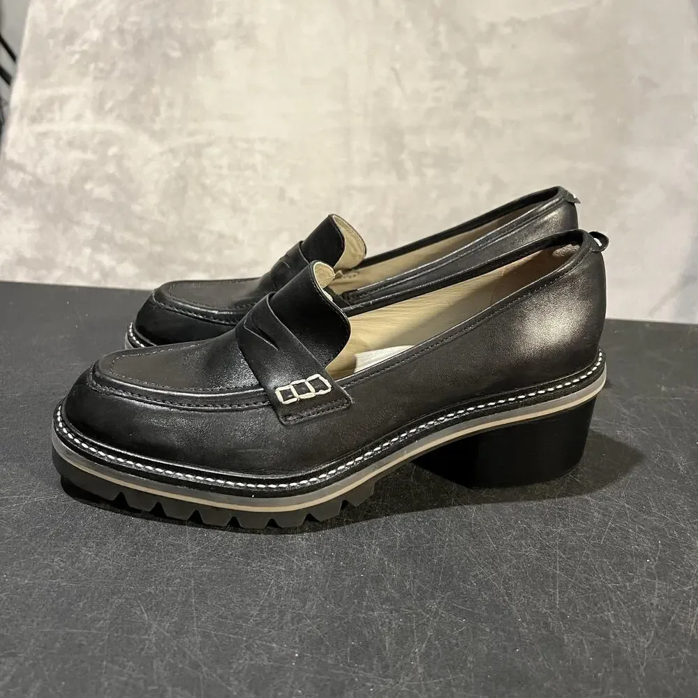 Bernardo Selma Shoes Womens 8.5 Black Leather Lug Sole Block Heel Loafers Penny - Picture 4 of 12